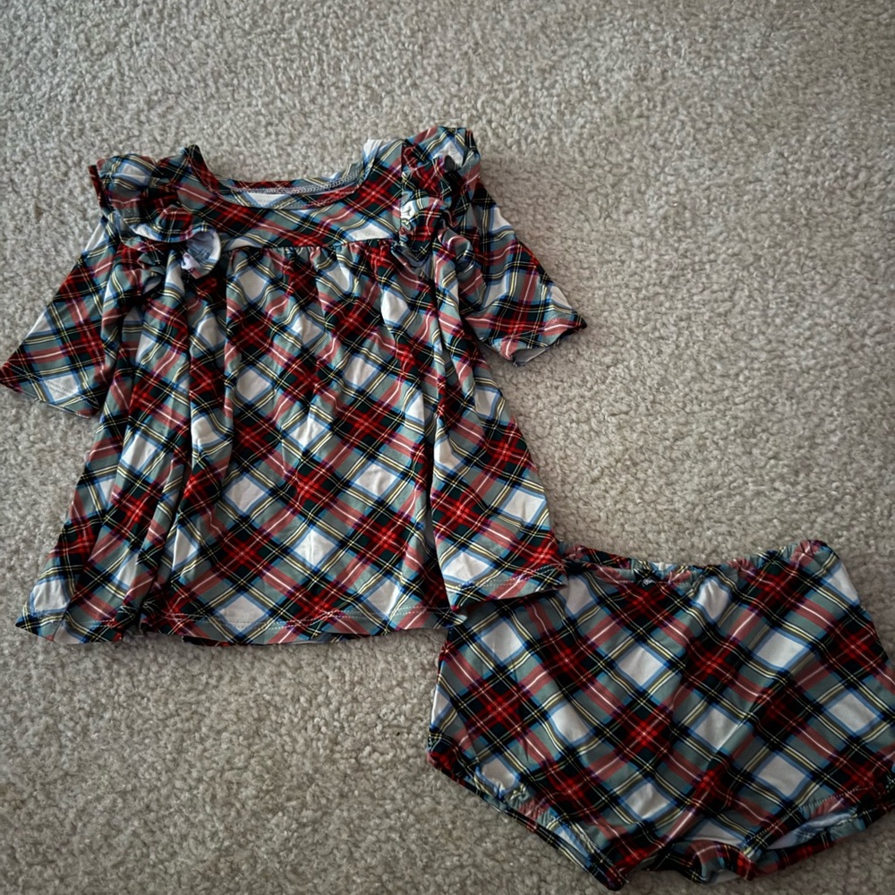 Plaid posh peanut baby girl holiday outfit 3-6mo